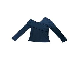 SHEIN Black Ribbed Off Shoulder Long Sleeve Asymmetrical Top Size L‎